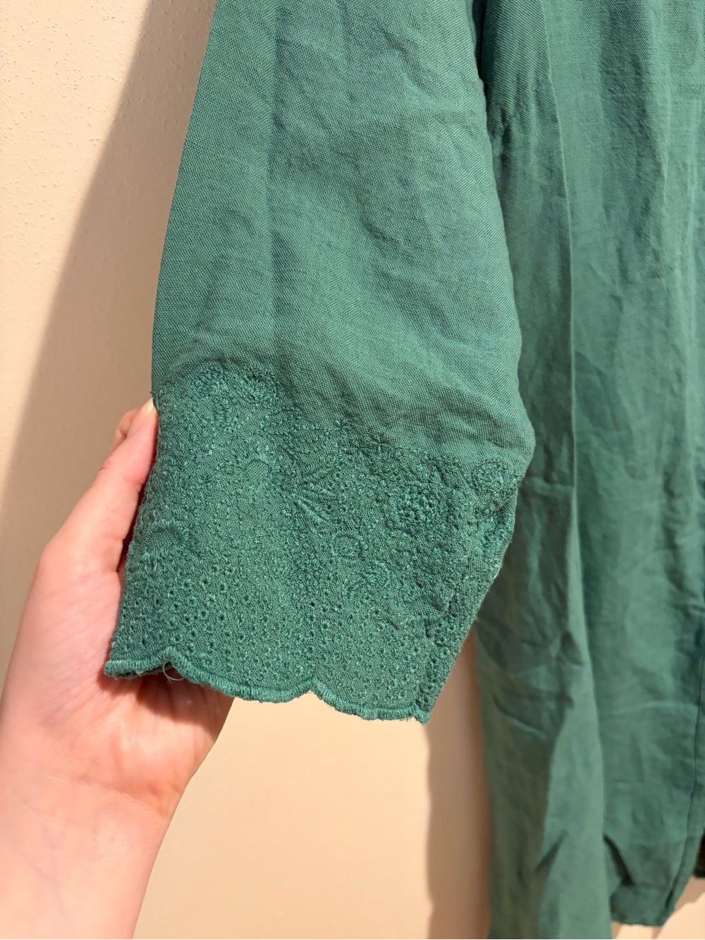 Gudrun Sjoden Teal Embroidered Button Down Dress Cotton Linen Lagenlook Medium - Picture 7 of 15